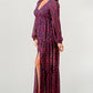 Floral V-Neck Long Sleeve Maxi Dress with Tiered Side Slit