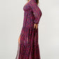 Floral V-Neck Long Sleeve Maxi Dress with Tiered Side Slit
