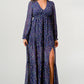 Floral V-Neck Long Sleeve Maxi Dress with Tiered Side Slit