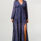 Floral V-Neck Long Sleeve Maxi Dress with Tiered Side Slit