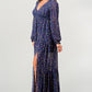 Floral V-Neck Long Sleeve Maxi Dress with Tiered Side Slit
