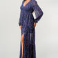 Floral V-Neck Long Sleeve Maxi Dress with Tiered Side Slit
