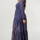 Floral V-Neck Long Sleeve Maxi Dress with Tiered Side Slit