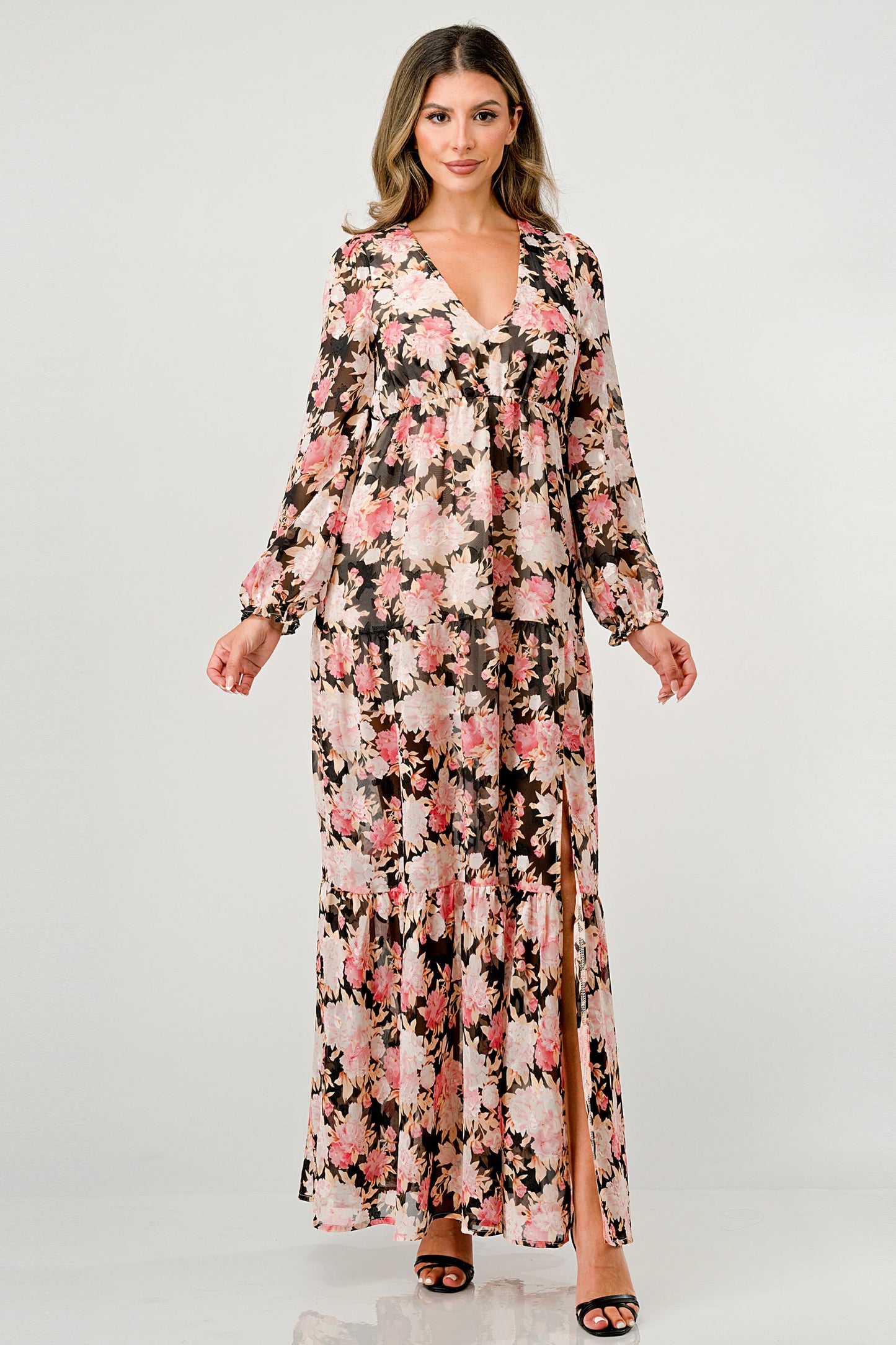 Long Sleeve Maxi Dress with High Slit