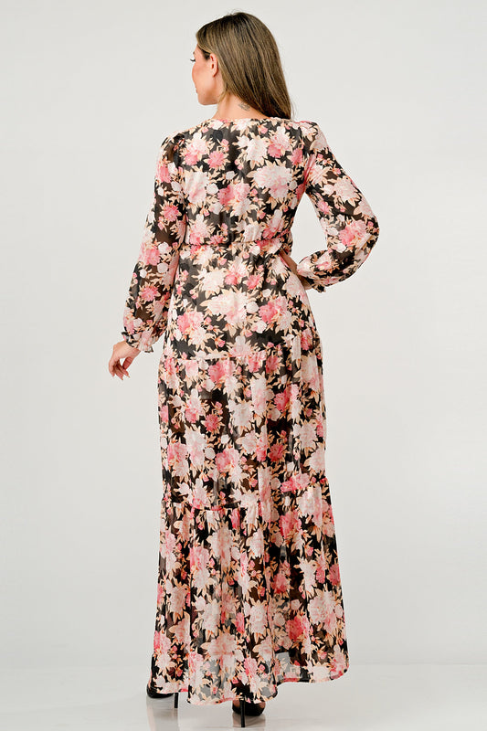 Long Sleeve Maxi Dress with High Slit