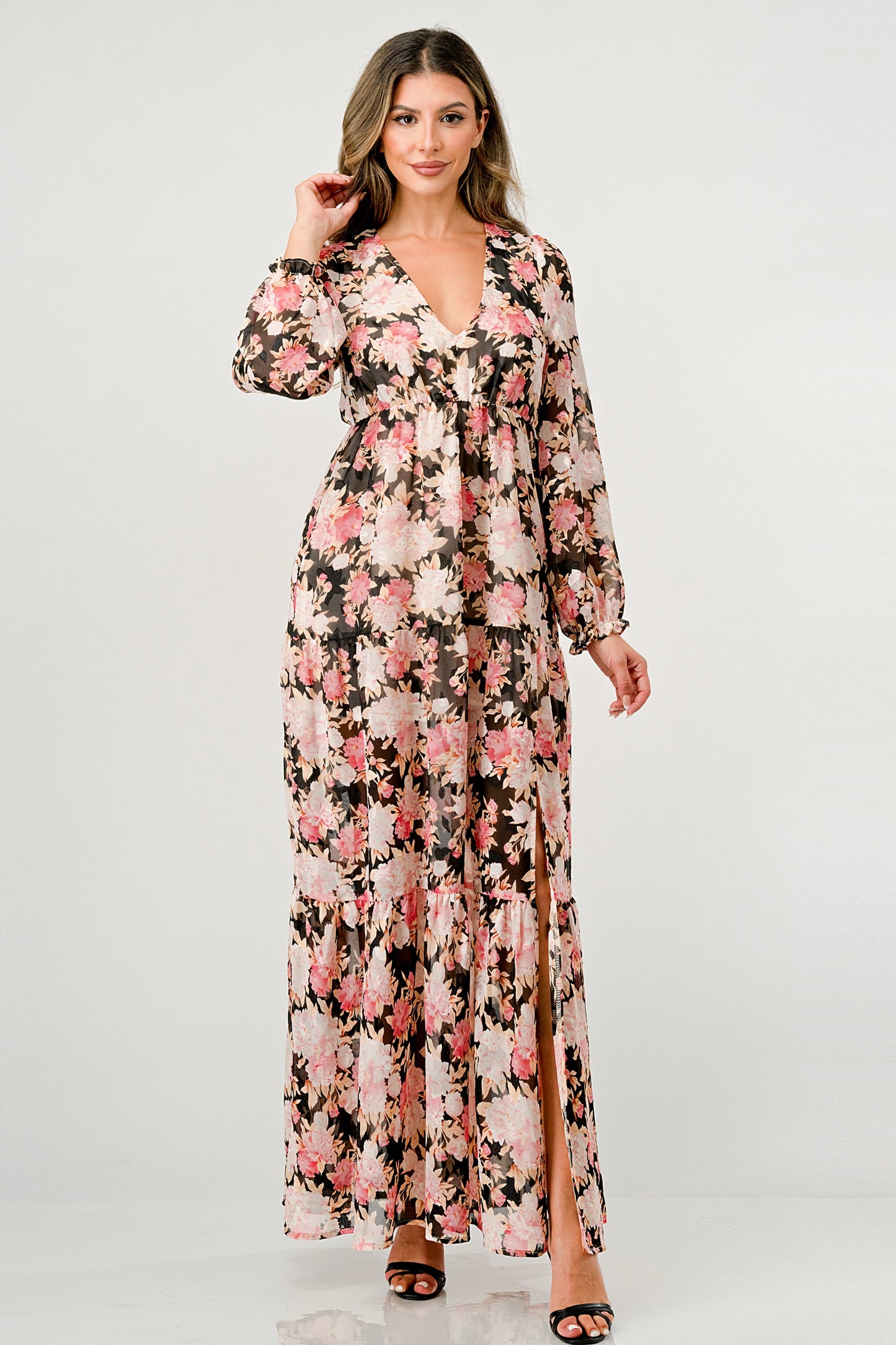 Long Sleeve Maxi Dress with High Slit