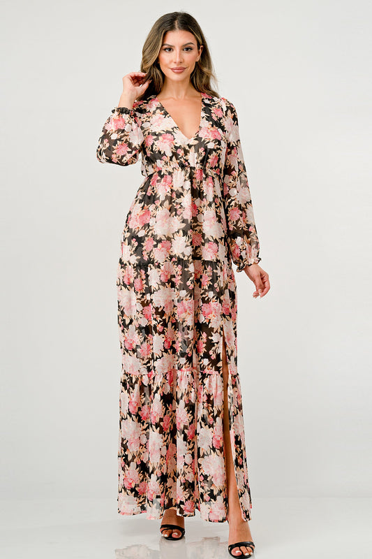 Long Sleeve Maxi Dress with High Slit