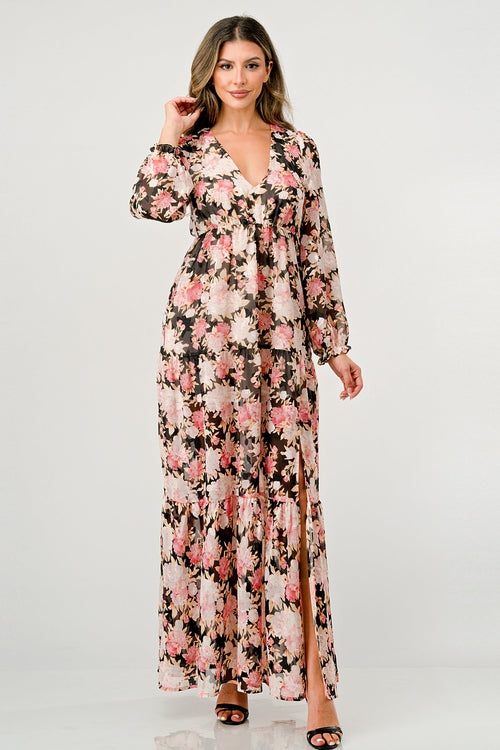 Long Sleeve Maxi Dress with High Slit