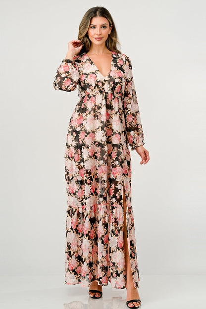 Long Sleeve Maxi Dress with High Slit