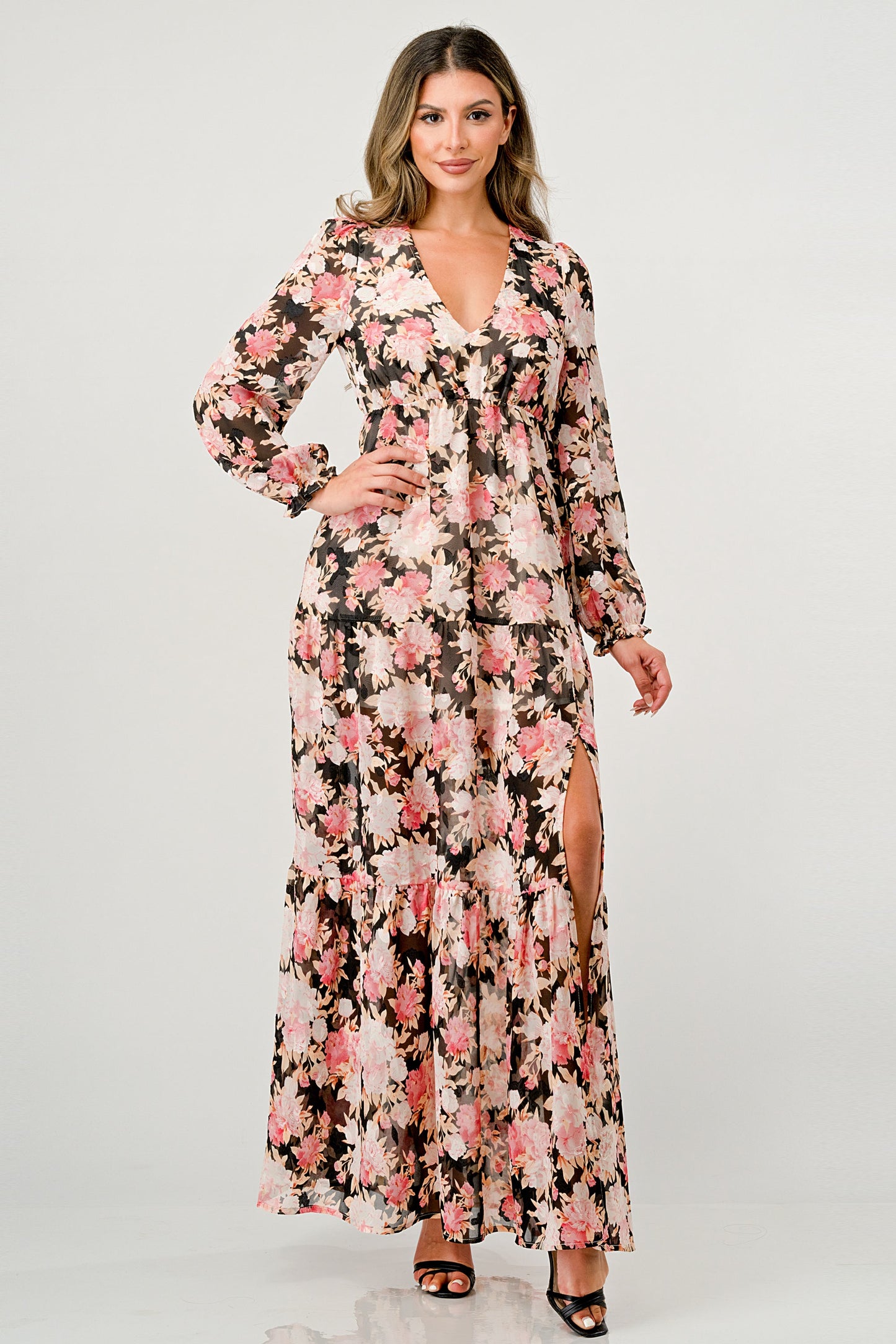 Long Sleeve Maxi Dress with High Slit