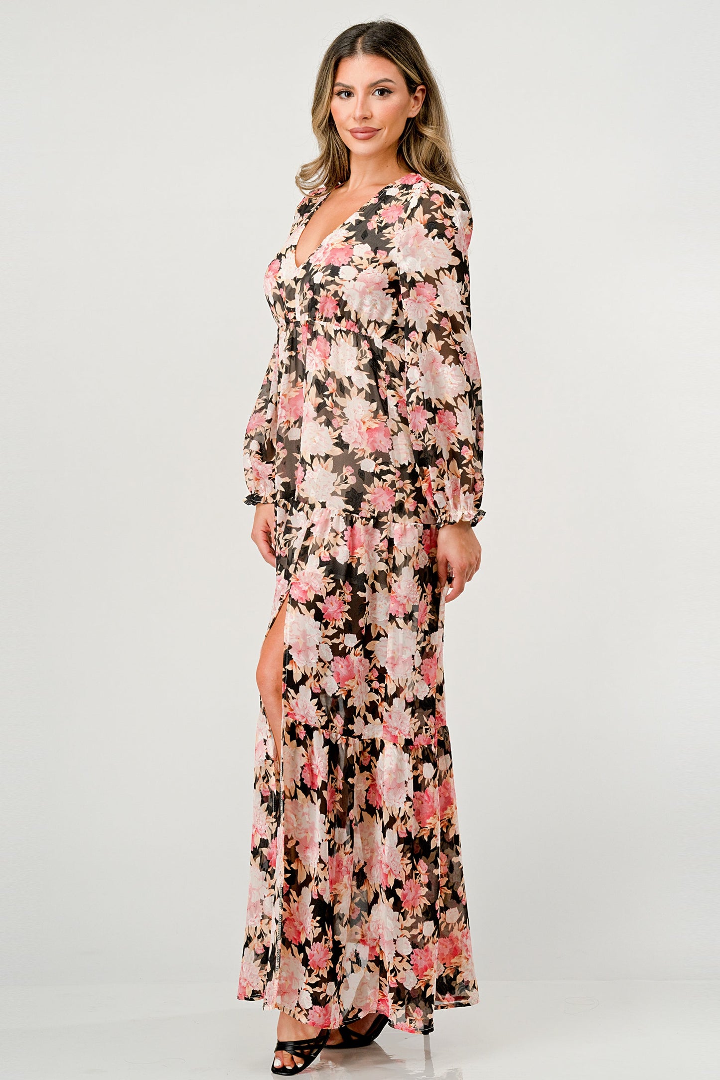 Long Sleeve Maxi Dress with High Slit