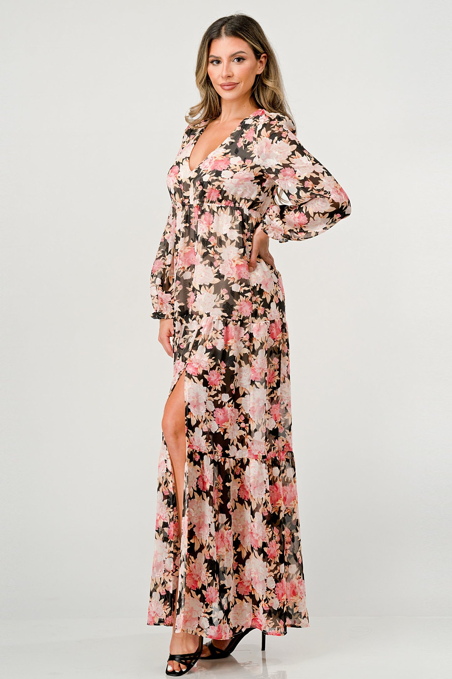 Long Sleeve Maxi Dress with High Slit