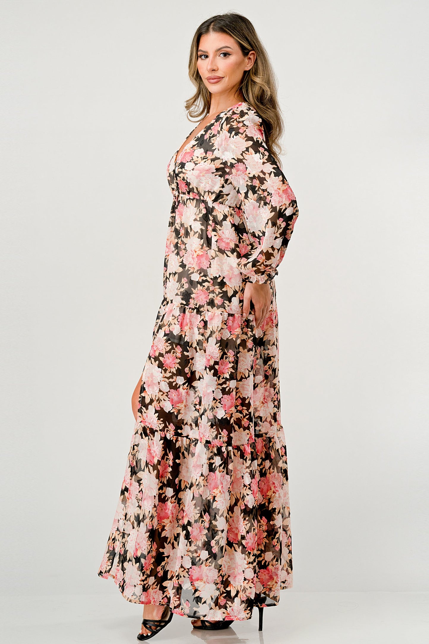 Long Sleeve Maxi Dress with High Slit