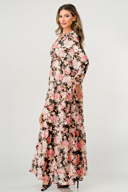Long Sleeve Maxi Dress with High Slit