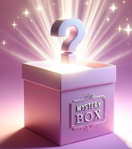 Mystery box with a question mark on a purple background