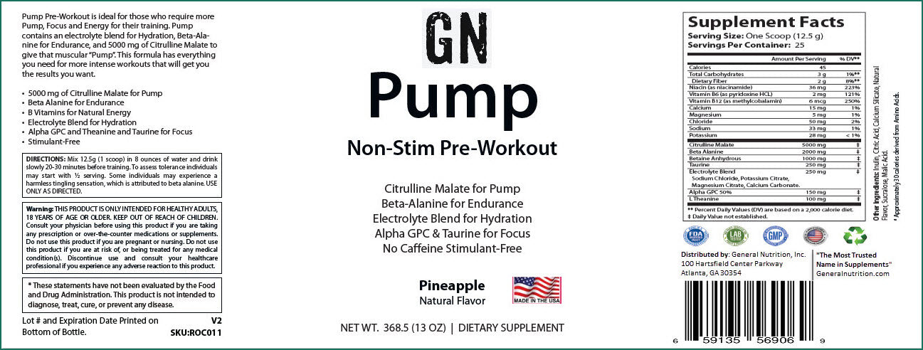 Non-Stim Pump Pre-Workout: Pineapple 312.5g w/ Natural Flavor