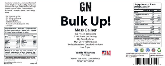 6lb Bulk Up! Mass Gainer Vanilla Milkshake w/Low Sugar