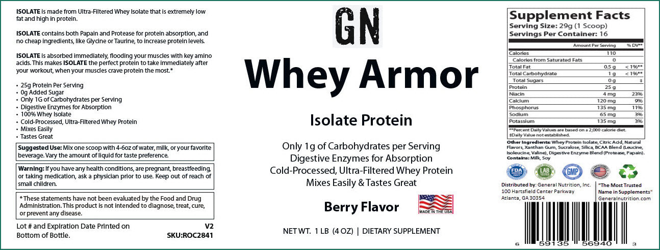 1lb Whey Armor Isolate Protein Berry