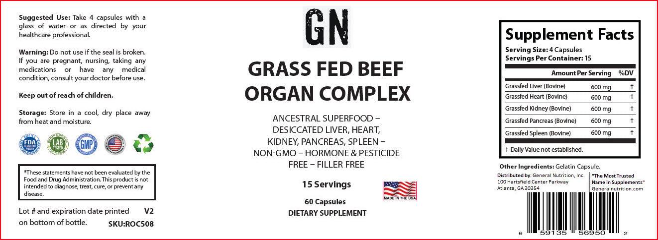 Grass Fed Beef Organ Complex – Ancestral Superfood – Desiccated Liver, Heart, Kidney, Pancreas, Spleen