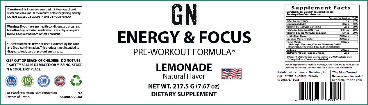 Energy Pre-Workout Lemonade 214g – 30 serv