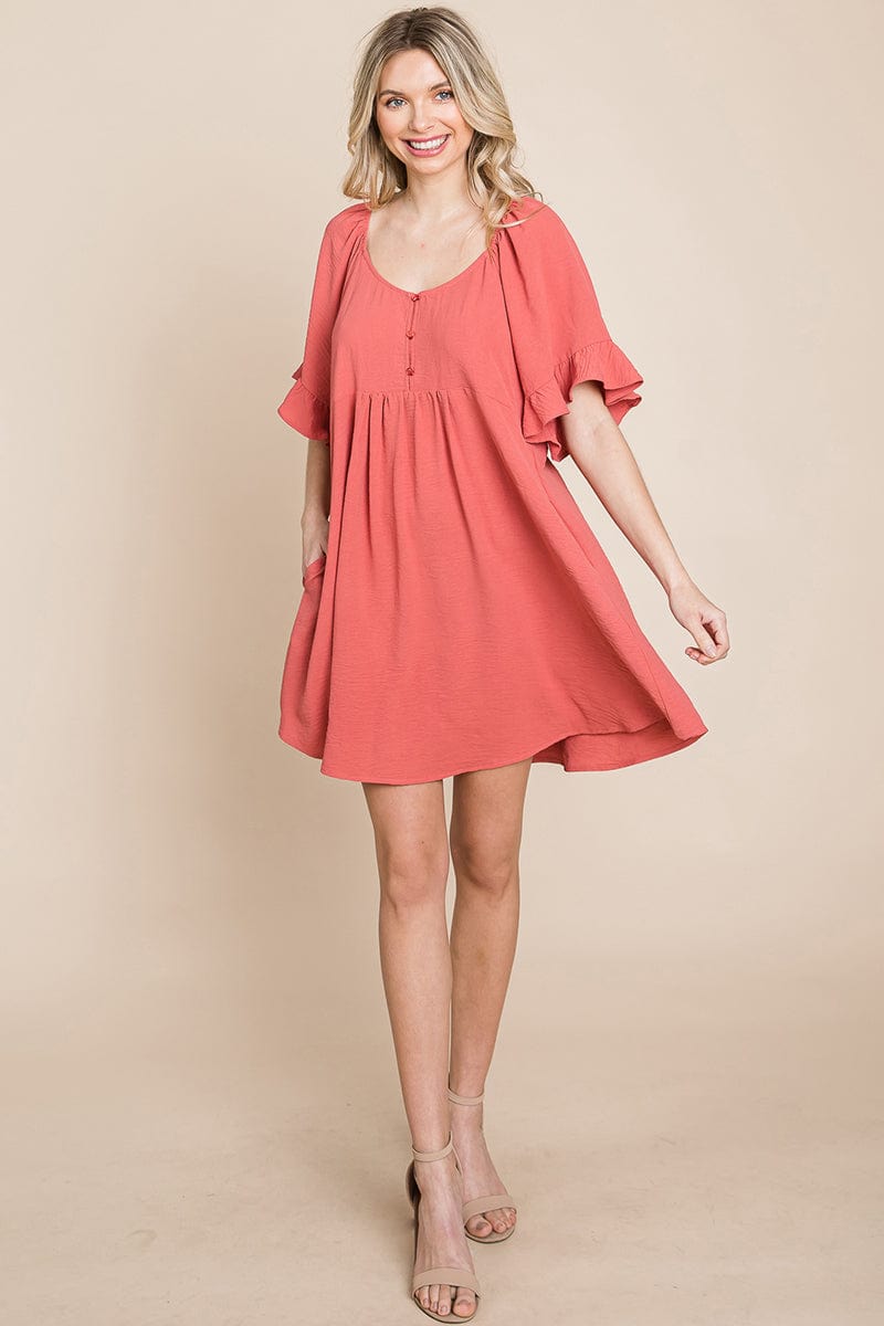 Flutter Sleeve Tiered Babydoll Mini Dress