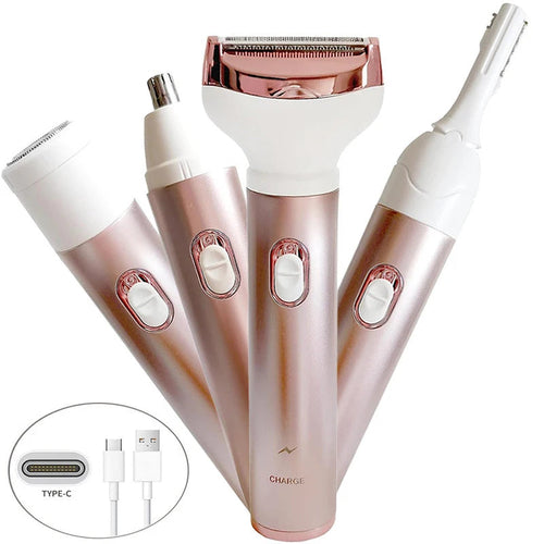 Set of pink and white electronic devices with charging cable on a white background