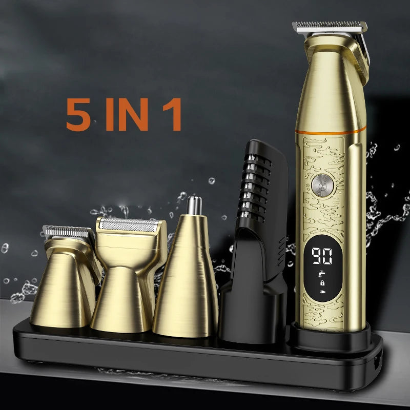 Rechargeable 5 in 1 Grooming Kit LED Display Hair Trimmer Cordless