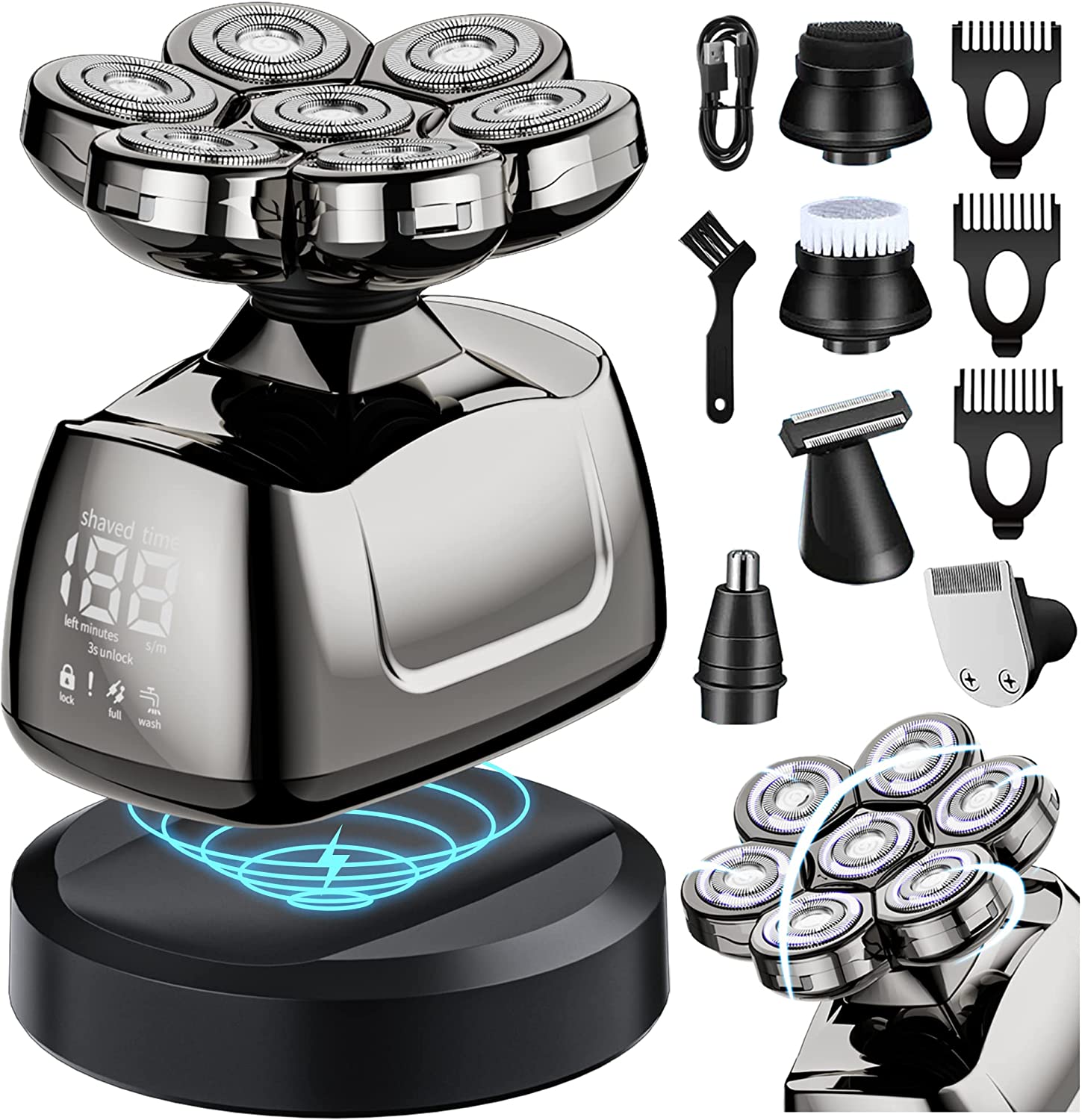 7D Head Shaver Electric Razor for Men 6 in 1 Grooming Head Shaver ...