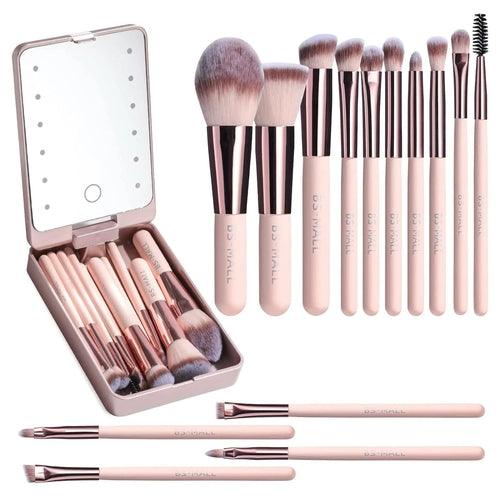 Versatile Luxurious Makeup Brush Set with Mini LED Light Mirror -