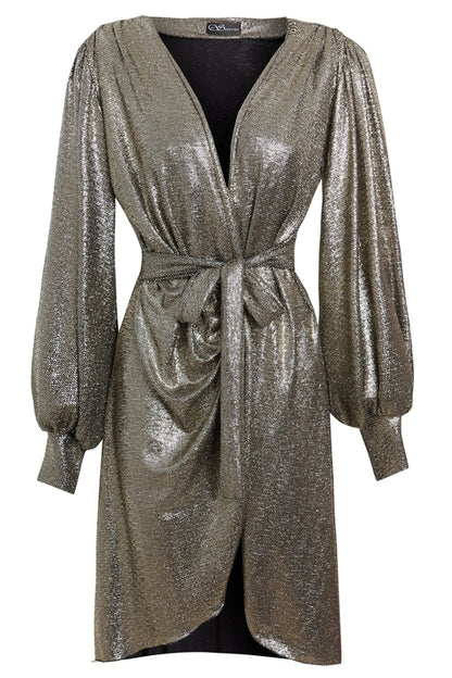 Long Sleeve Sequin Wrap Dress