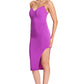 Vava Voom Dress - Pointed bodice satin midi body-con dress with side