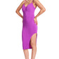 Vava Voom Dress - Pointed bodice satin midi body-con dress with side