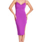 Vava Voom Dress - Pointed bodice satin midi body-con dress with side