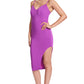 Vava Voom Dress - Pointed bodice satin midi body-con dress with side