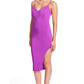 Vava Voom Dress - Pointed bodice satin midi body-con dress with side