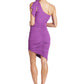 Harper Dress - Amethyst Ribbed & Ruched Asymmetric Bodycon with Bow