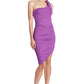 Harper Dress - Amethyst Ribbed & Ruched Asymmetric Bodycon with Bow