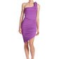 Harper Dress - Amethyst Ribbed & Ruched Asymmetric Bodycon with Bow
