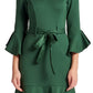 Tayte Dress - V-neck 3/4 sleeve dress with ruffle accents and self