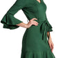 Tayte Dress - V-neck 3/4 sleeve dress with ruffle accents and self