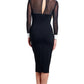 Tuxedo Illusion Sheath Dress - Long Sleeve Midi Dress, Black & White