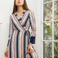 Women's Printed Wrap Dress With Cuff Binding in Multi Stripe