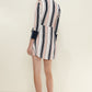 Women's Printed Wrap Dress With Cuff Binding in Multi Stripe