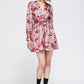 Women's Pajama floral Satin Wrap Front Flared Dress