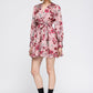 Women's Pajama floral Satin Wrap Front Flared Dress