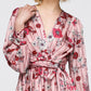 Women's Pajama floral Satin Wrap Front Flared Dress