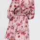 Women's Pajama floral Satin Wrap Front Flared Dress