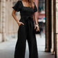 Square Neck Puff Sleeve Belted Fit Jumpsuit