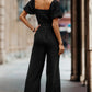 Square Neck Puff Sleeve Belted Fit Jumpsuit