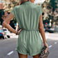 Solid Lapel Neck Dolman Sleeve Romper